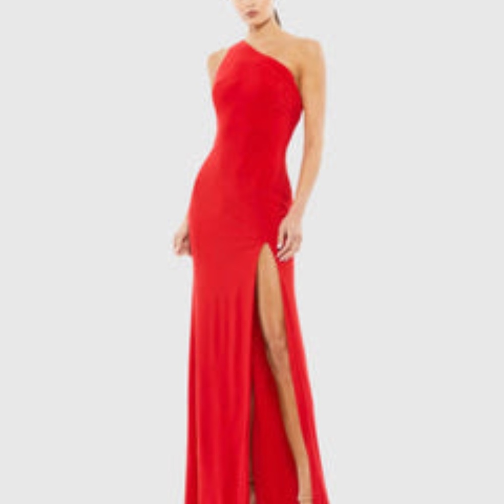 Mac Duggal Dress Red Jersey One Shoulder size 6